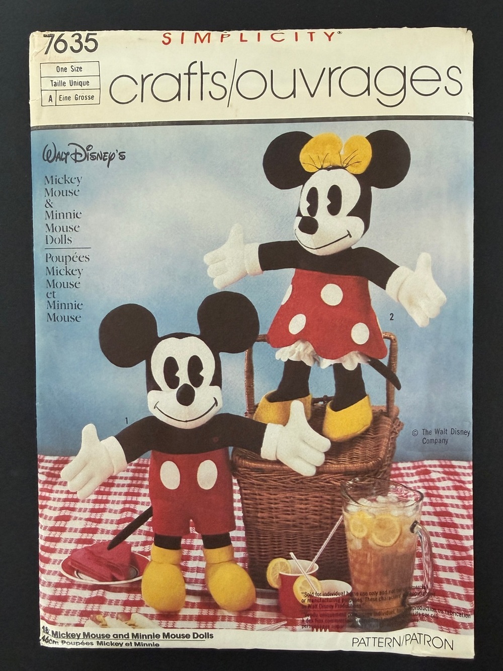 Vintage Simplicity 7635 Disney Mickey Minnie Mouse Doll Pattern 18” Uncut